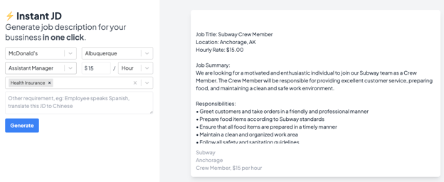 Instant job description generator